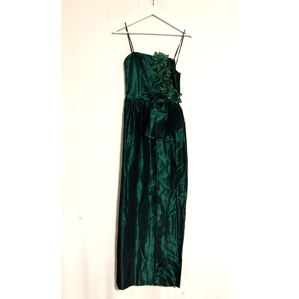 Vintage Alyce Designs Dress XS Gown Green Maxi Long Floral Metallic Formal